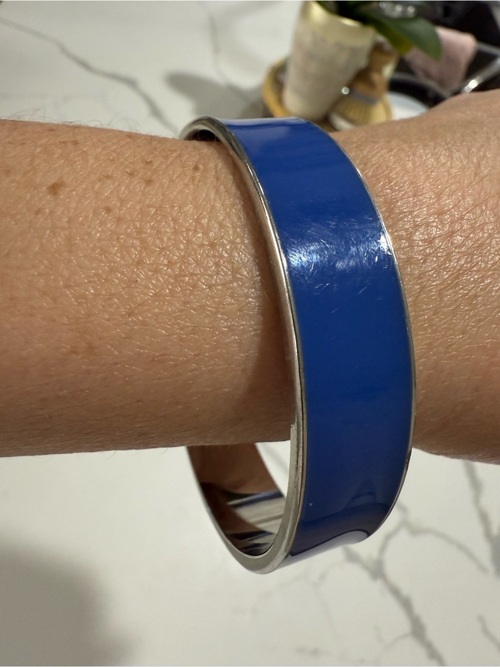 Unbranded Blue Enamel Silver Tone Bangle Bracelet – Pre-Owned